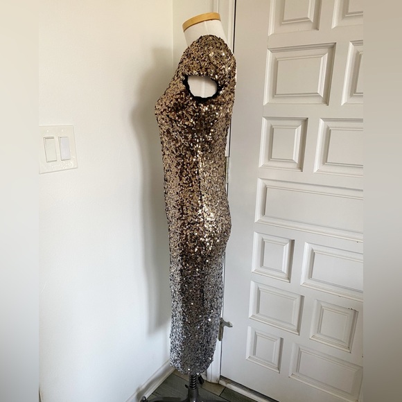 Dress The Population Ombré Gold Silver Sequin Dress Cap Sleeve Low Back Medium - Picture 8 of 12